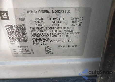 2018 Chevrolet Traverse Premier from USA, damaged, VIN 1GNEVJKW9JJ276310